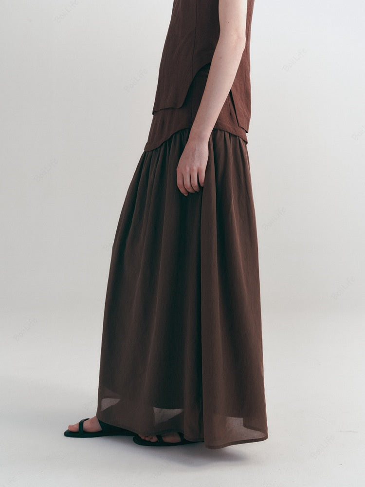 Koreansk stil af hør afslappet midi-nederdel med høj talje