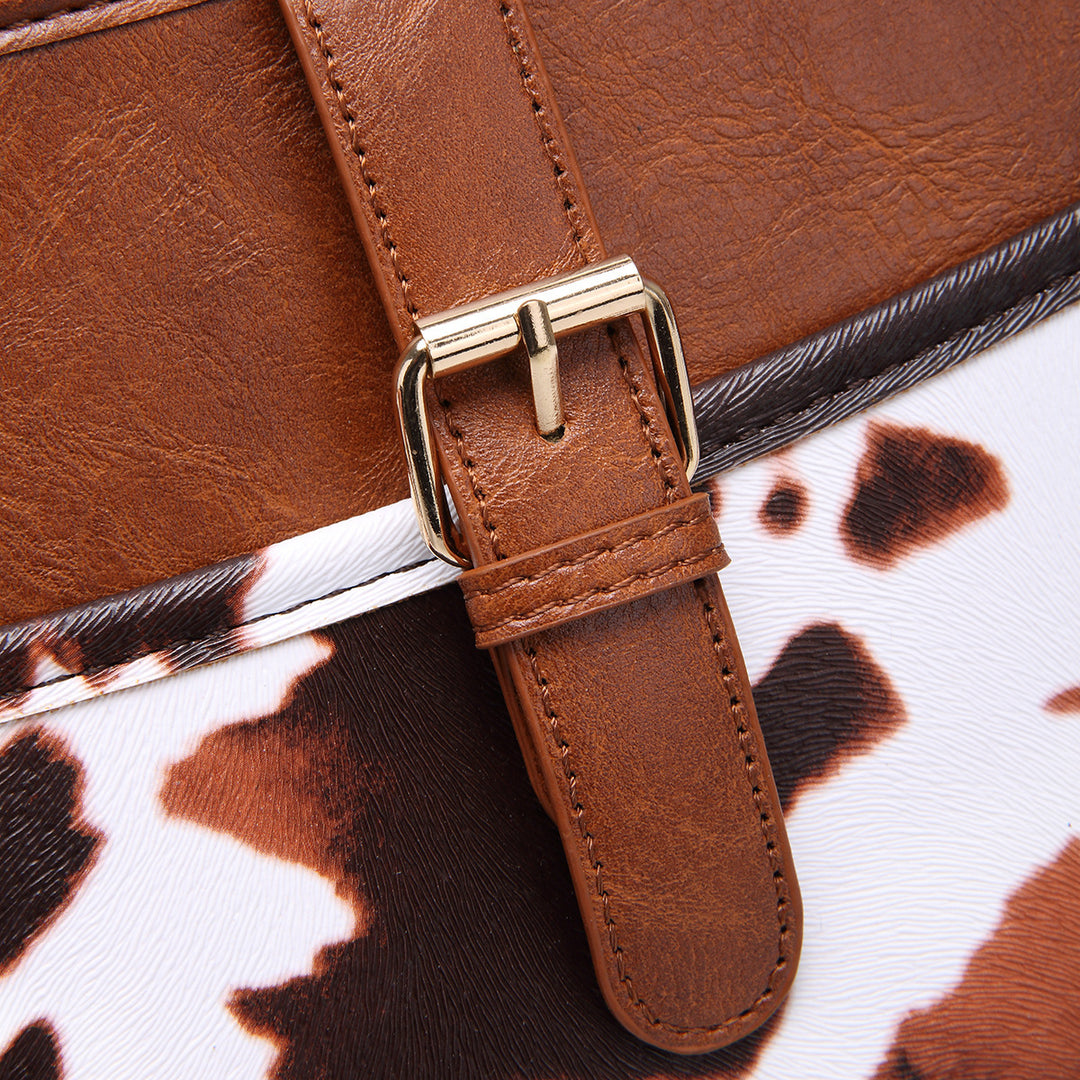 Western Cowboy Style Brown Cow Print Crossbody taske