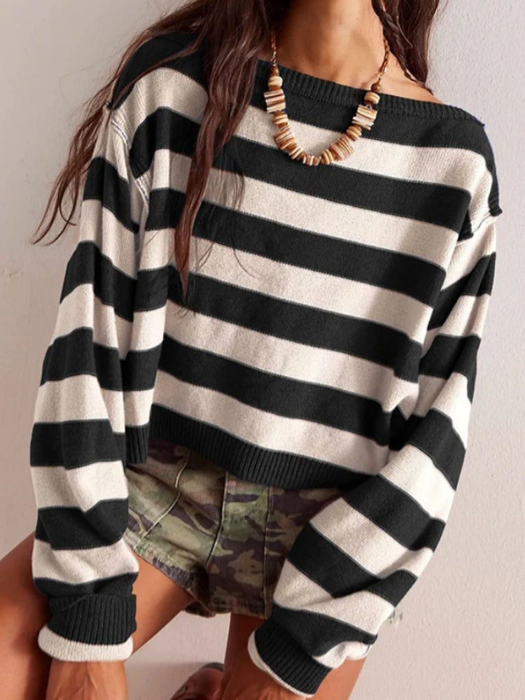 Top corto in maglia a righe