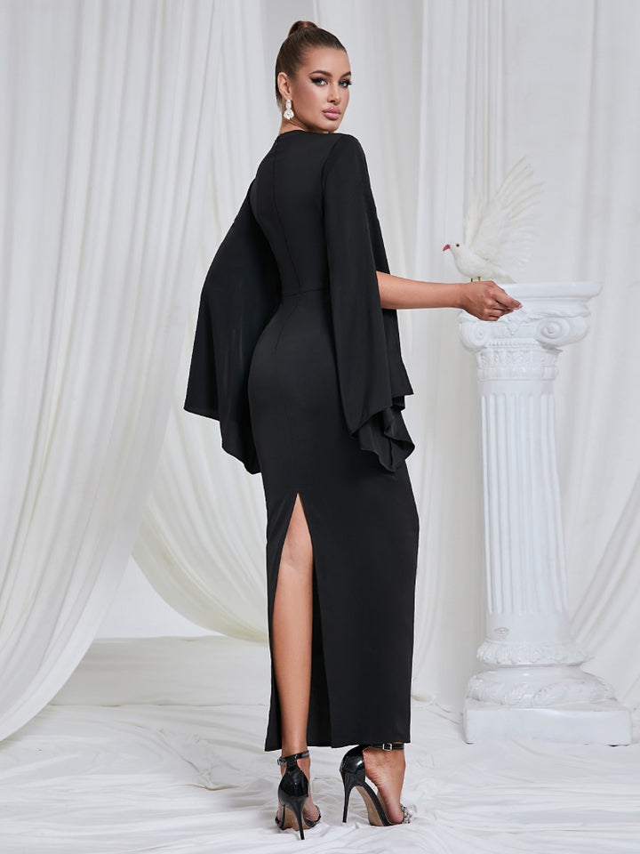 Round Neck Long Sleeve Evening Dress