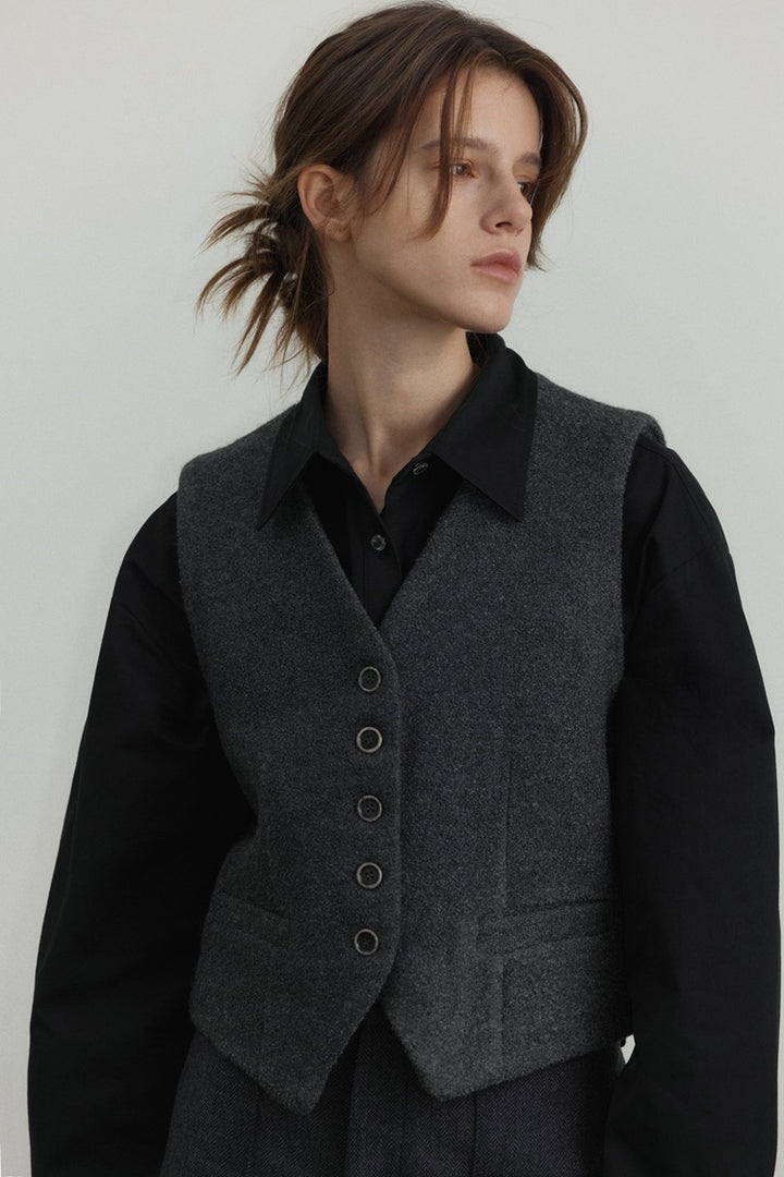 French V-Neck Wool Vest