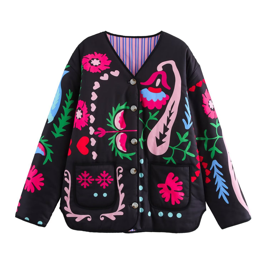 Cute Graffiti Style Print Manipis na Jacket