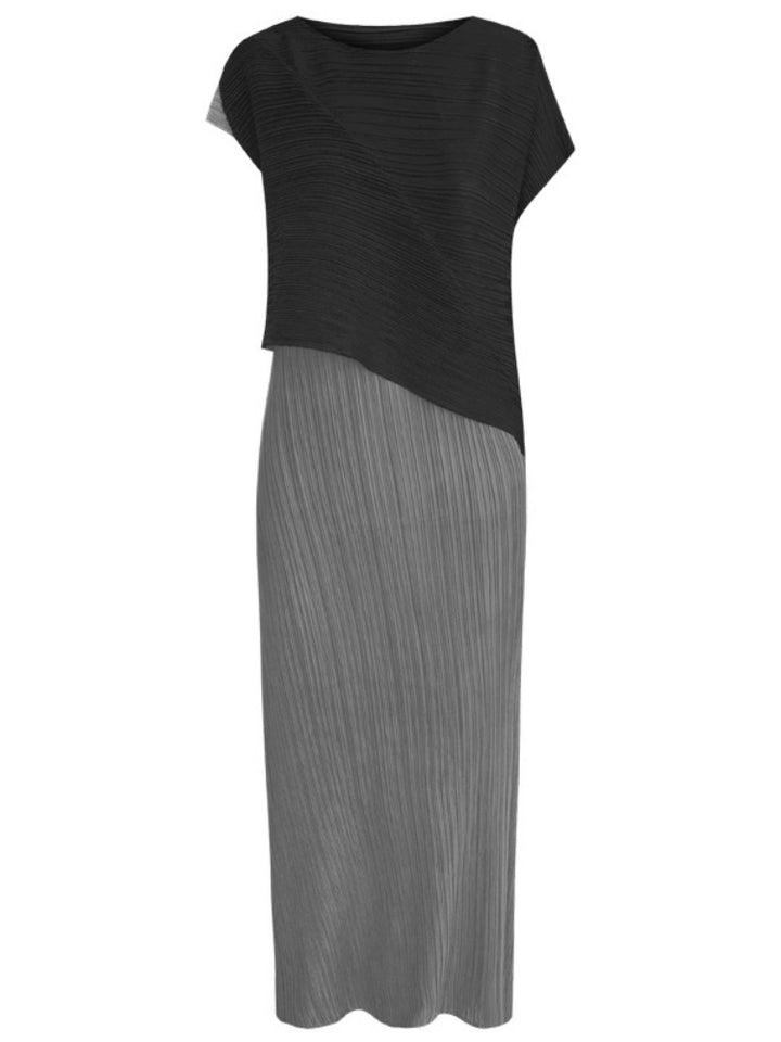 Μίντι Φόρεμα Color Block με στρογγυλή λαιμόκοψη