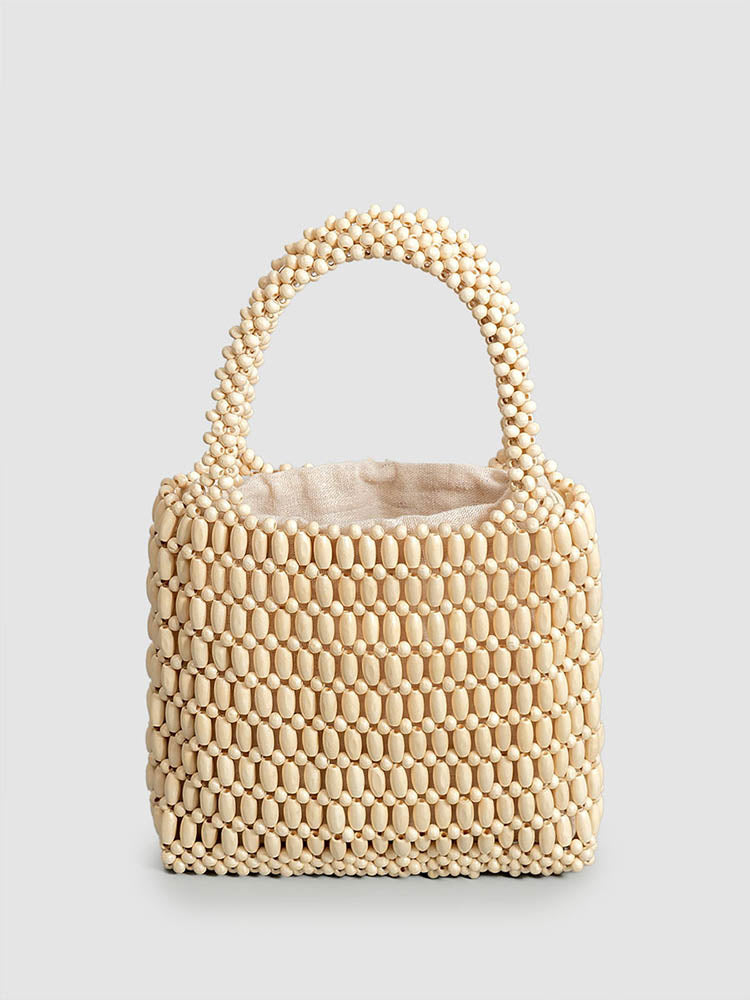 Ručně tkaná čtvercová taška z dřevěných korálků