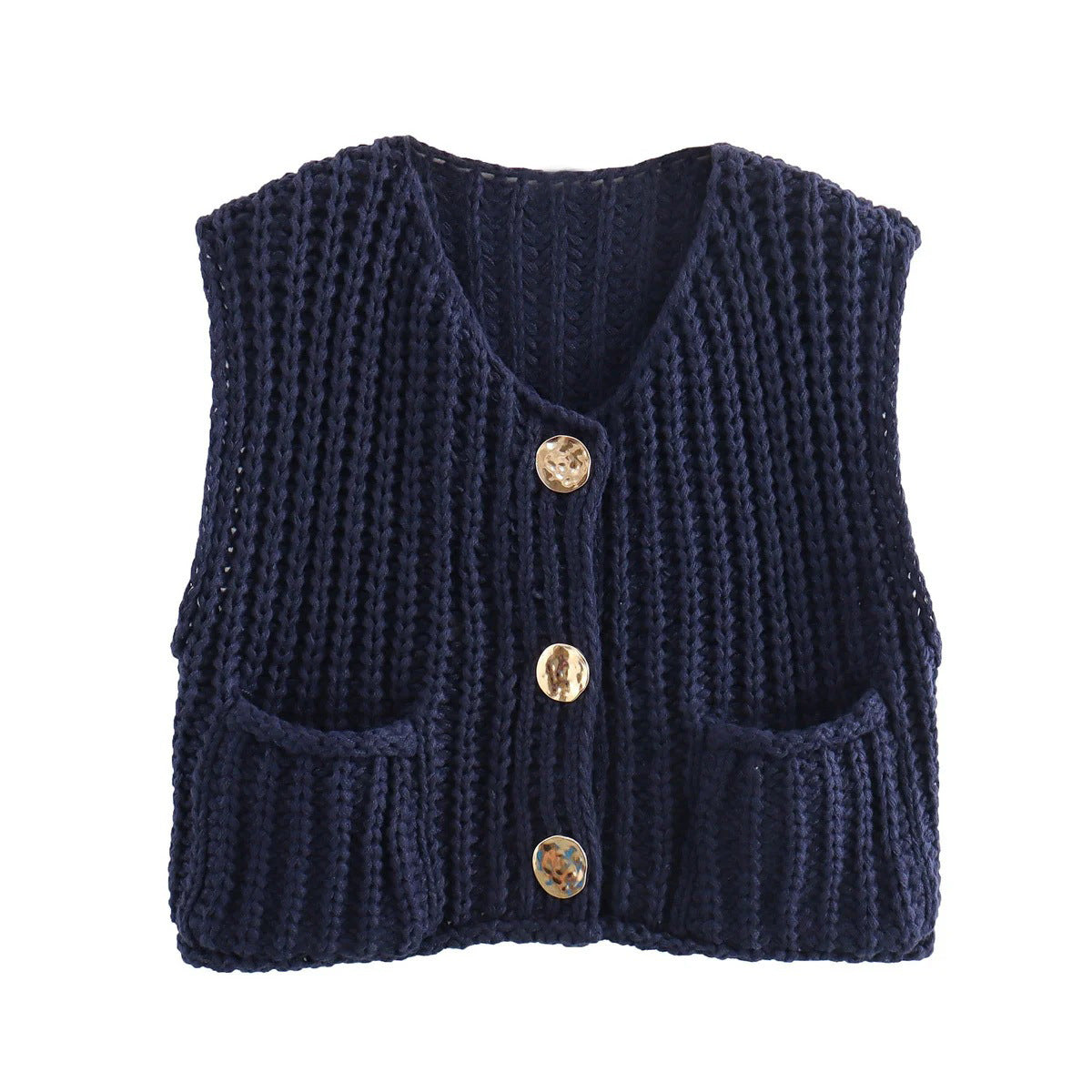 Store knapper ensfarvet strik vest cardigan