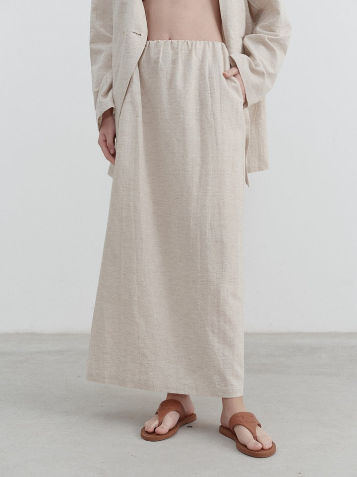 Falda casual de lino y algodón con dobladillo dividido