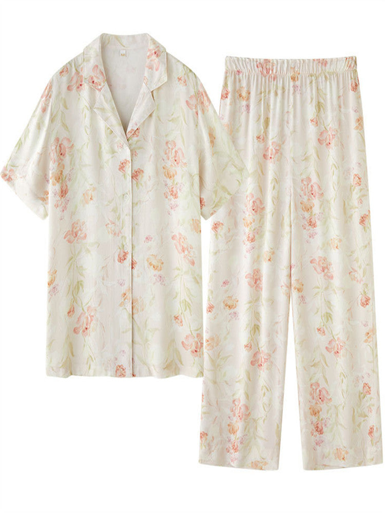 Satin Blossom Blomsterprint Pyjamas sæt