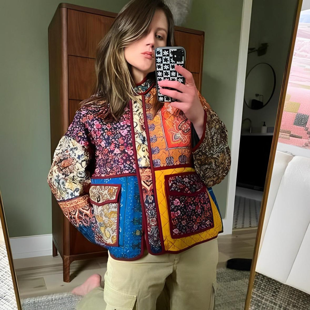 Veste matelassée multicolore à motif de style ethnique imprimé