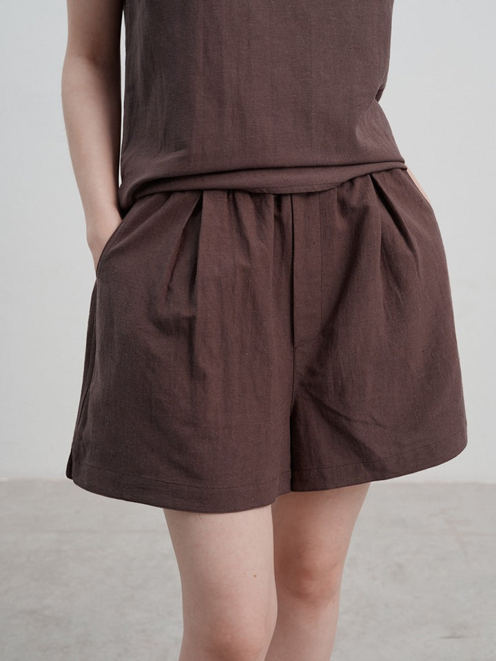 Linen Casual High-Waisted Loose Shorts