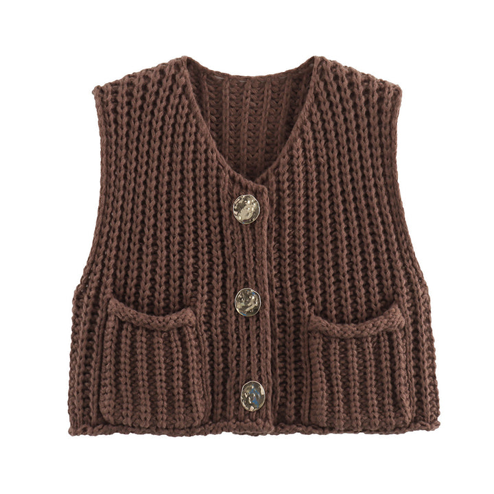 Grote knopen effen gebreid vest vest