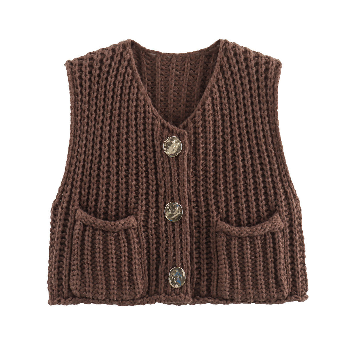 Store knapper ensfarvet strik vest cardigan