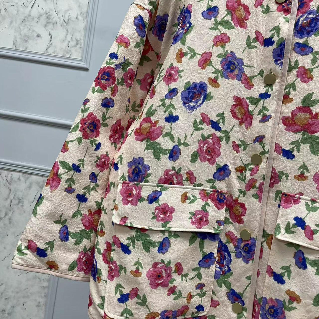 Veste en coton à imprimé floral et poches en relief