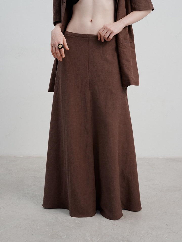 Vintage Linen Casual Midi Skirt