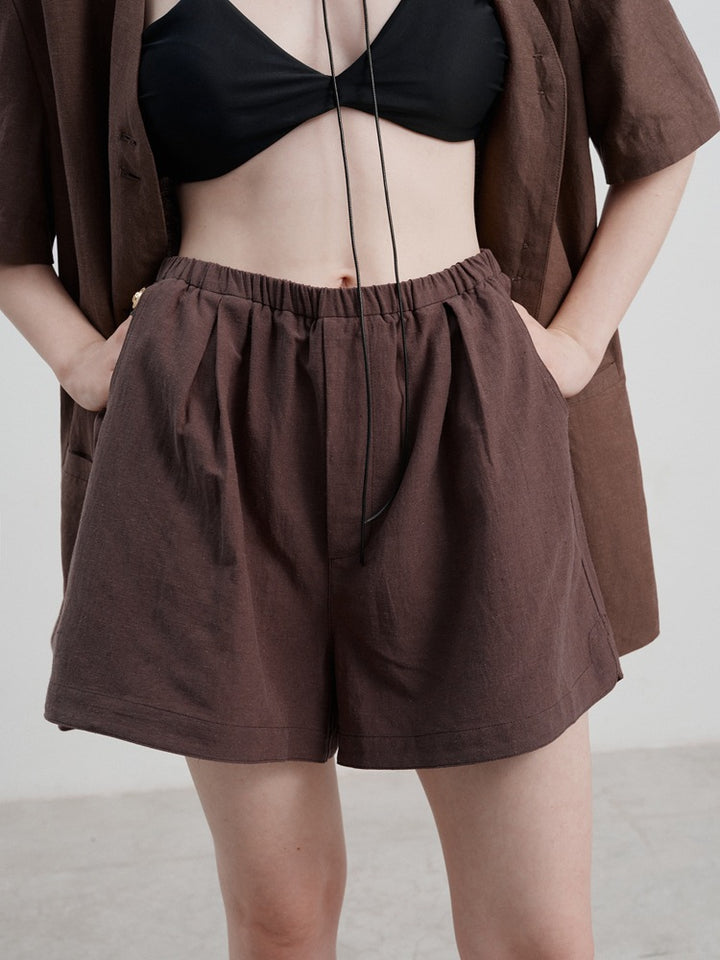 Lässige, lockere Shorts aus Leinen mit hoher Taille