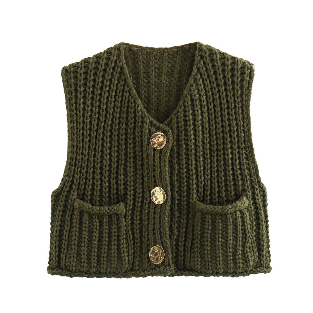 Store knapper ensfarvet strik vest cardigan