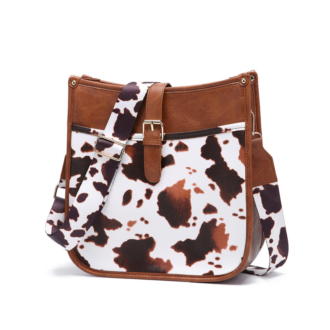 Bolso bandolera con estampado de vaca marrón estilo vaquero occidental