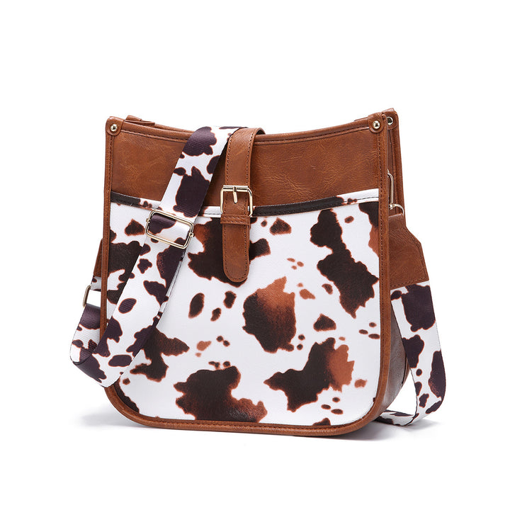 Bolso bandolera con estampado de vaca marrón estilo vaquero occidental