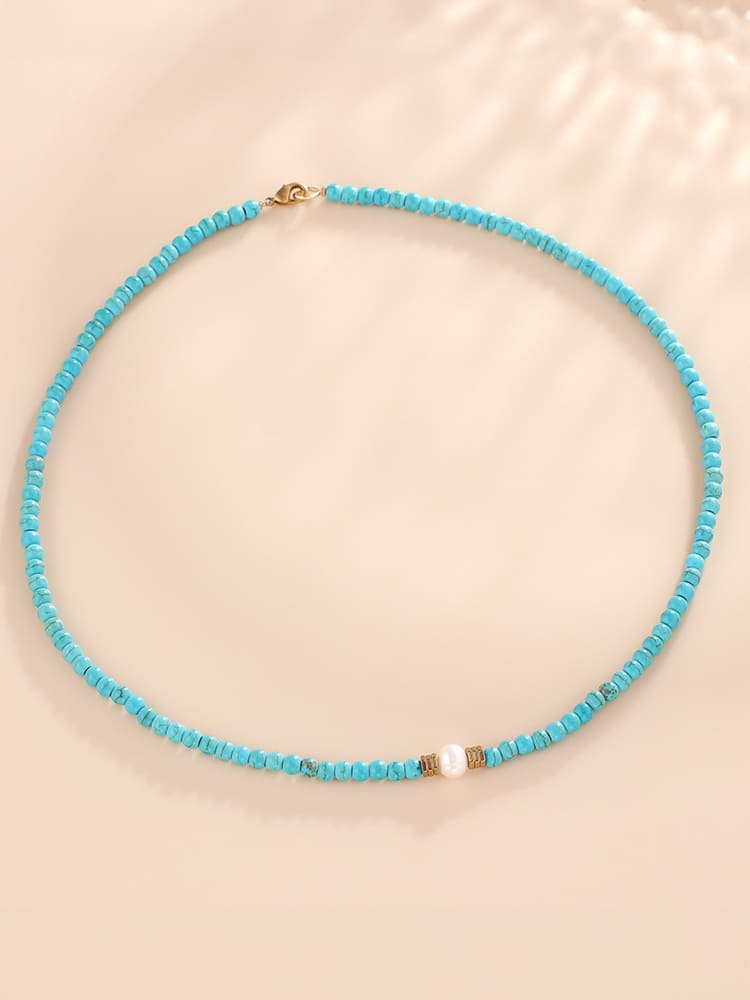 Tyrkysový a perlový náhrdelník