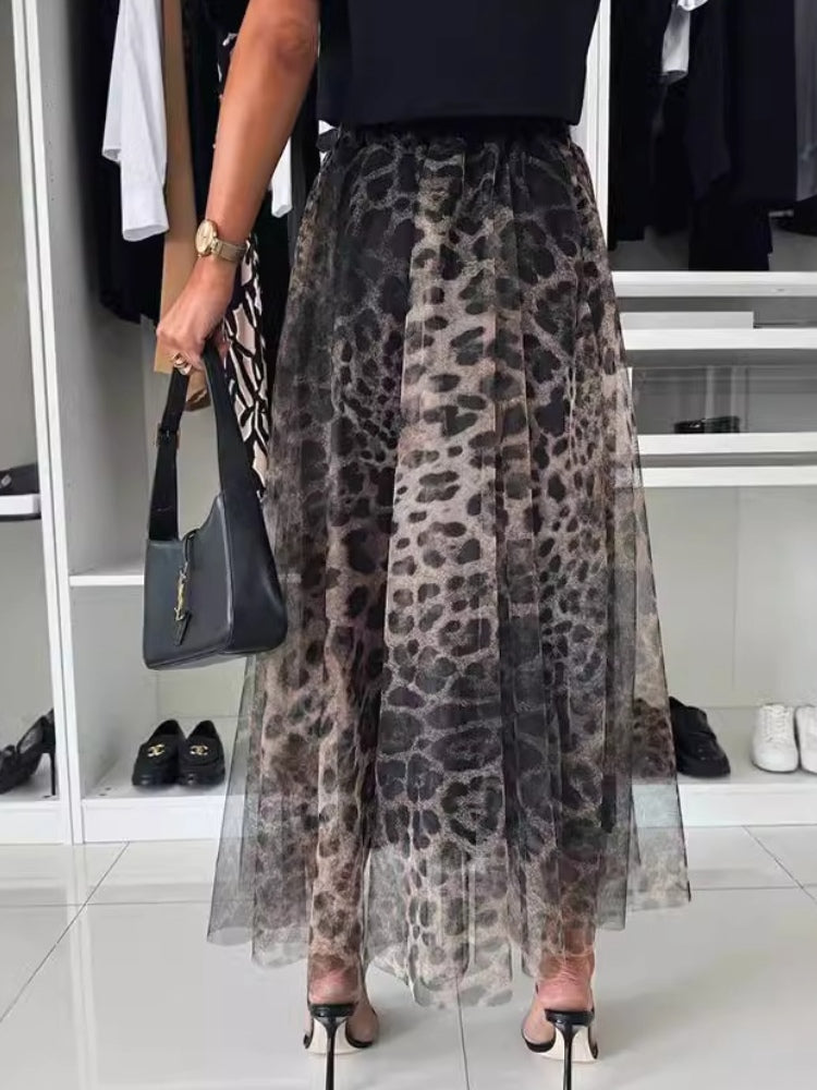 Leopard Chiffon Maxi Skirt