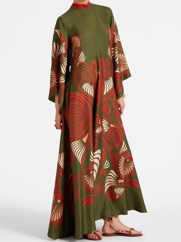 Magnifico Printed Maxi Dress - Madilim na Berde