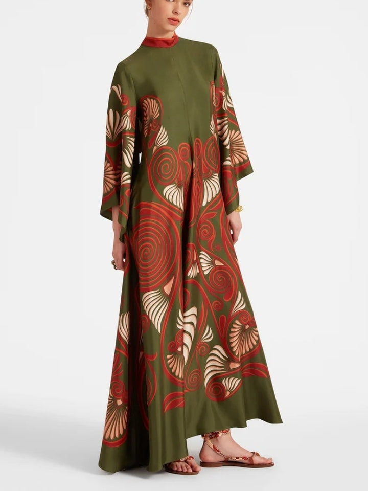 Magnifico Printed Maxi Dress - Madilim na Berde