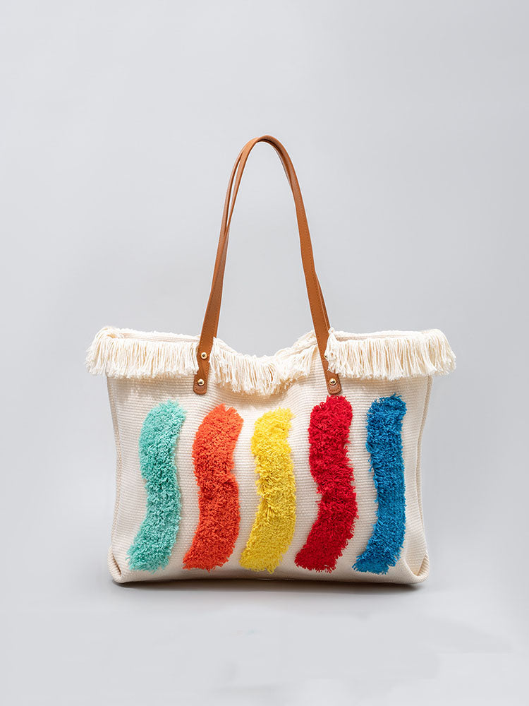 Embroidered Rainbow Pattern Tote Bag