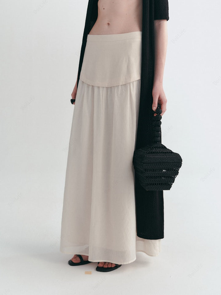 Falda midi informal de cintura alta de estilo coreano de lino