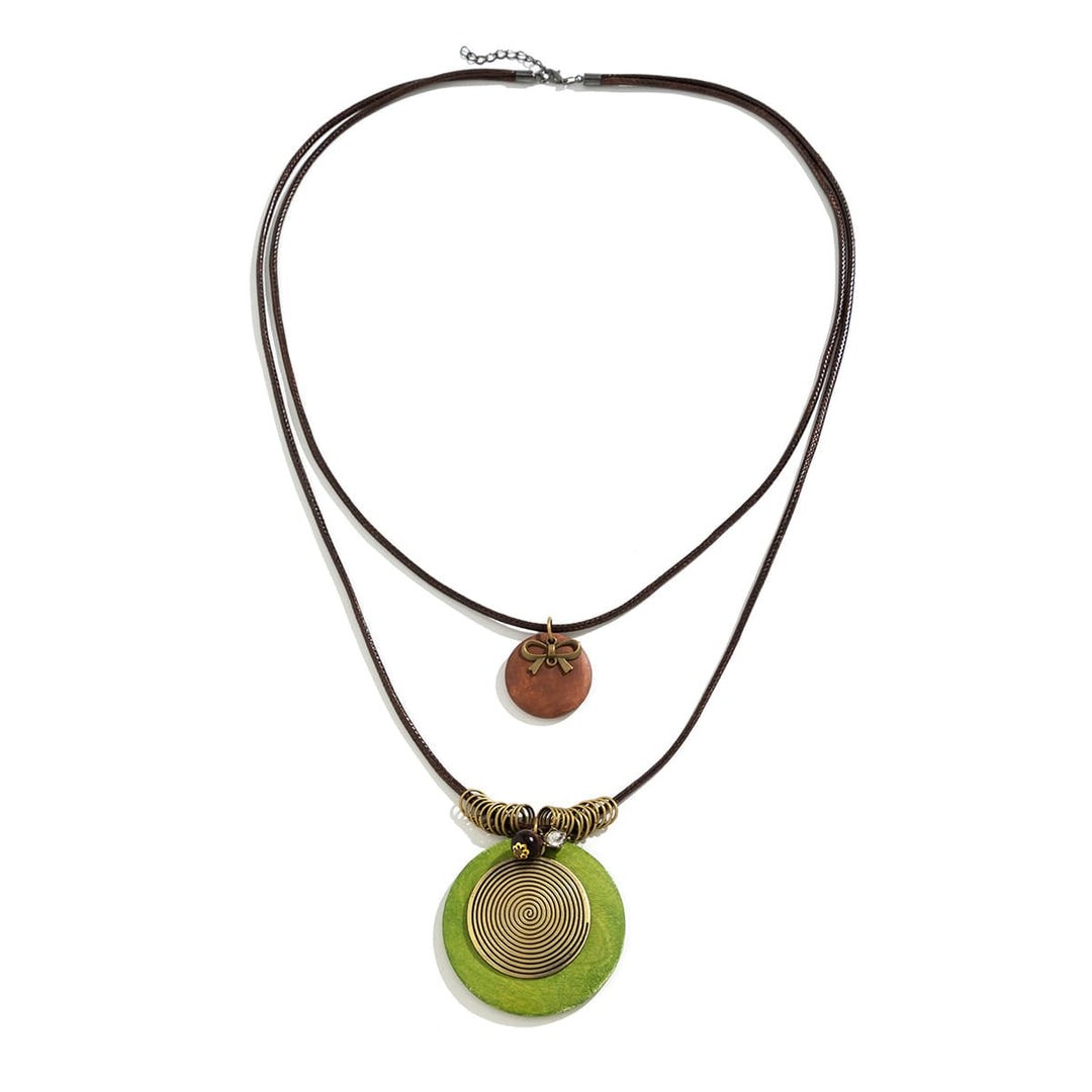 Collana lunga con perline a disco di legno