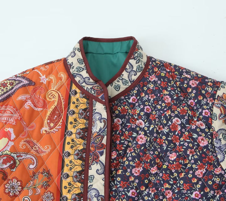 Veste matelassée multicolore à motif de style ethnique imprimé