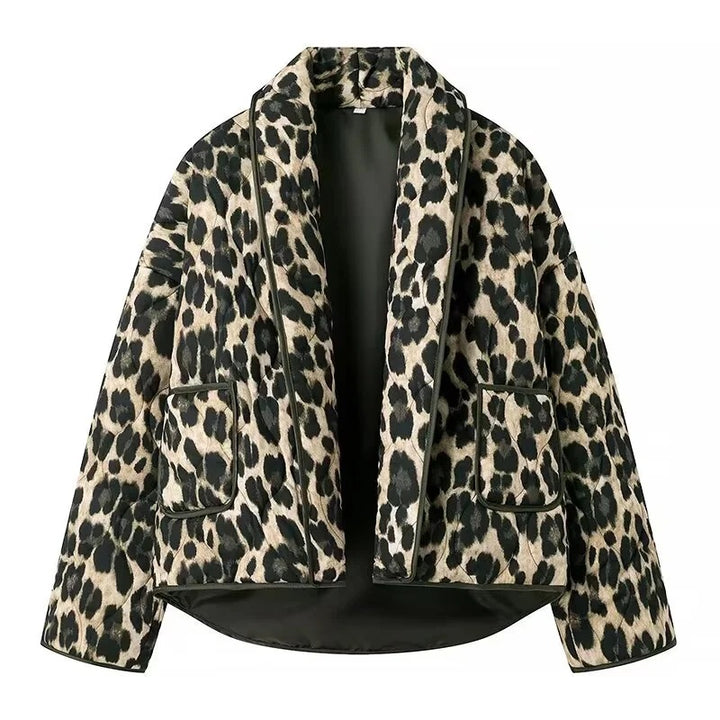 Leopard print quiltet jakke