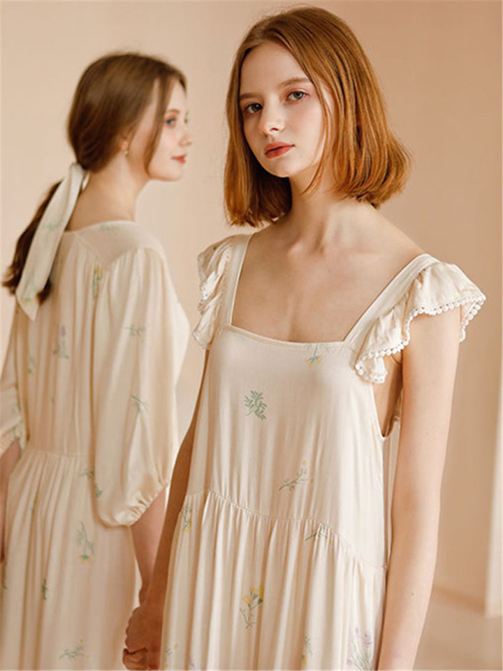 Satin Bubble Sleeve Nightgown