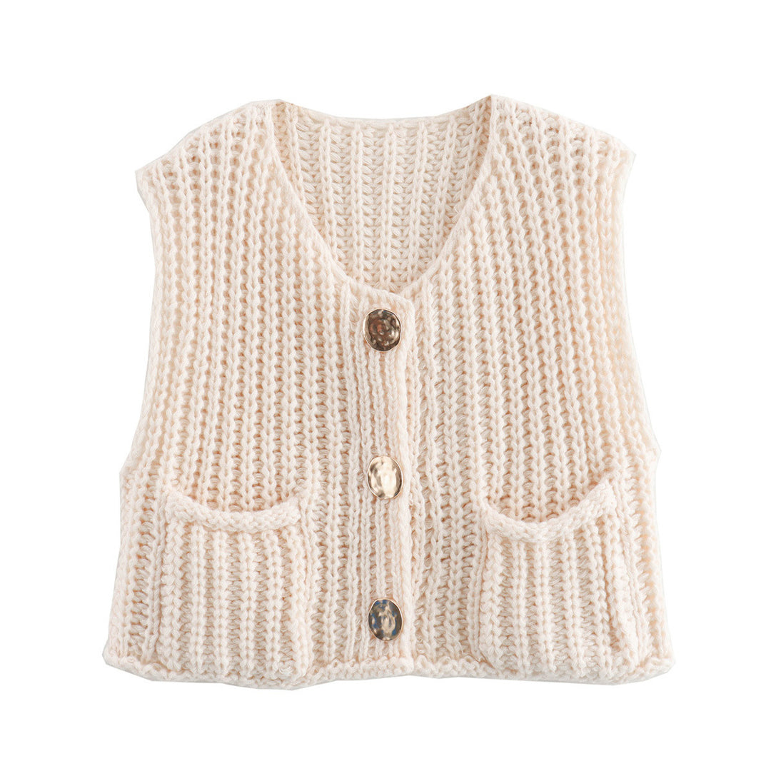 Store knapper ensfarvet strik vest cardigan