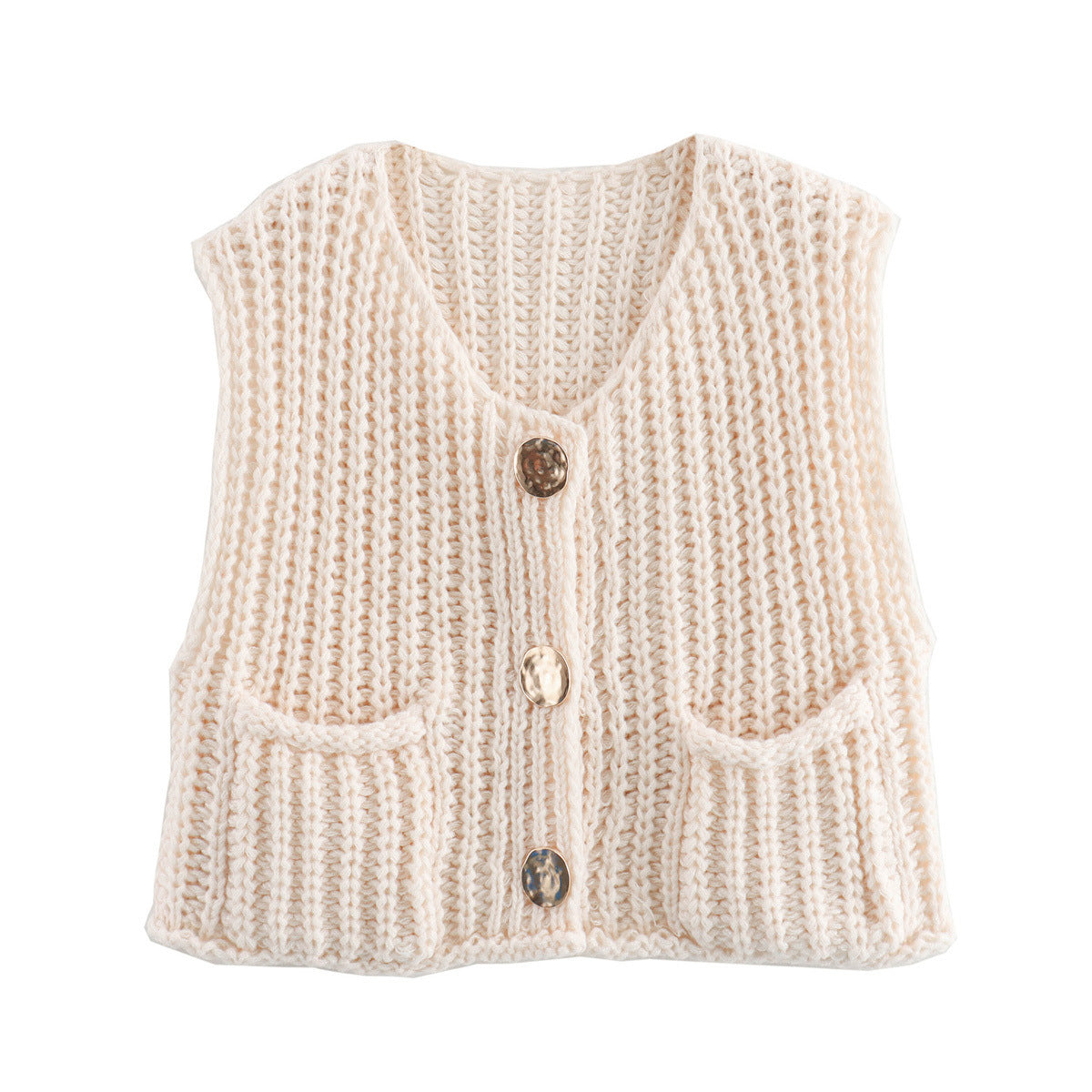 Store knapper ensfarvet strik vest cardigan