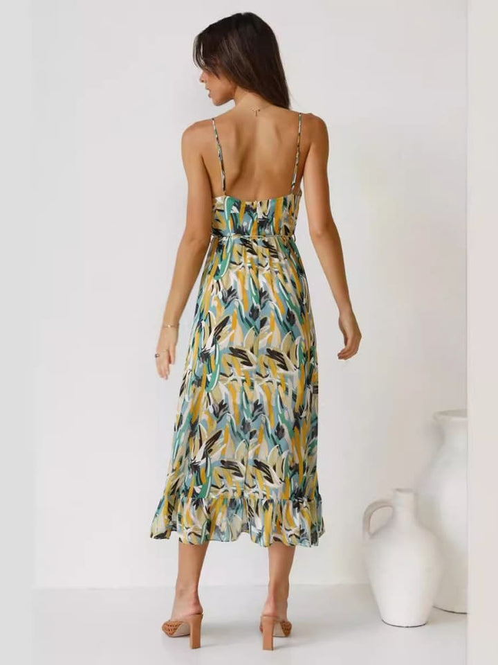 Robe débardeur midi fleurie à volants