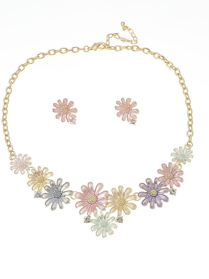 SOHI Conjunto de joyas para mujer multicolor con flores en colores pastel
