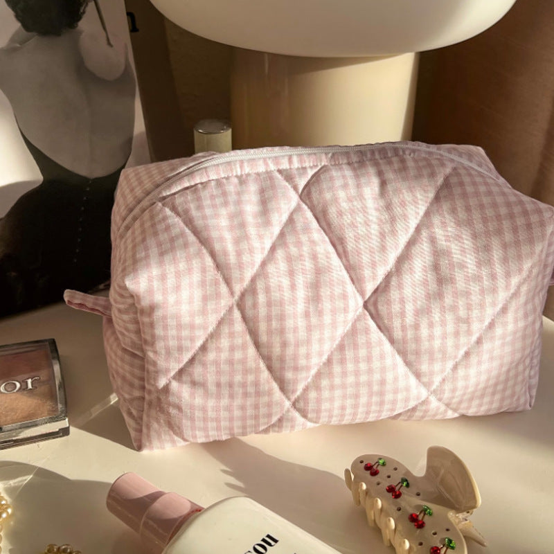Roze pastel met kersen handgemaakte make-up tas
