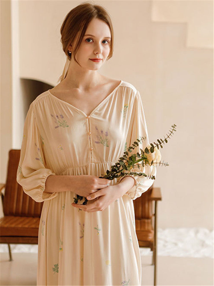 Satin Bubble Sleeve Nightgown