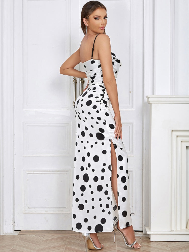 Seksi Polka Dot Uzun Elbise