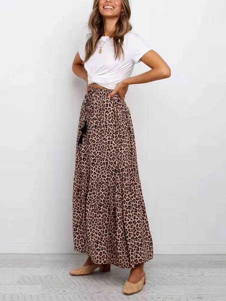 Gonne lunghe con stampa leopardata marrone