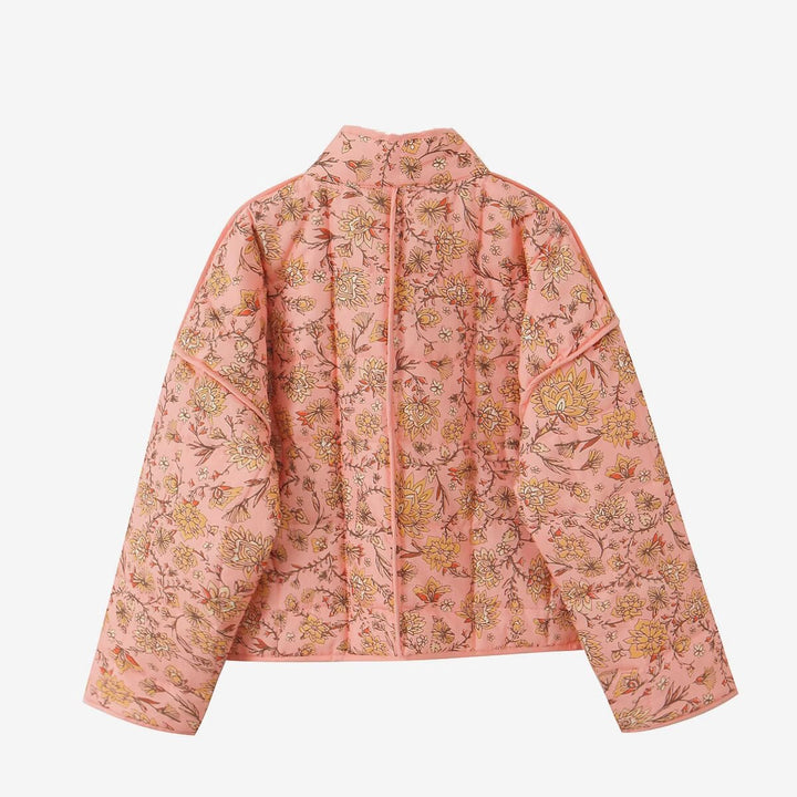 Floral Print Stand Collar Patchwork Jacket