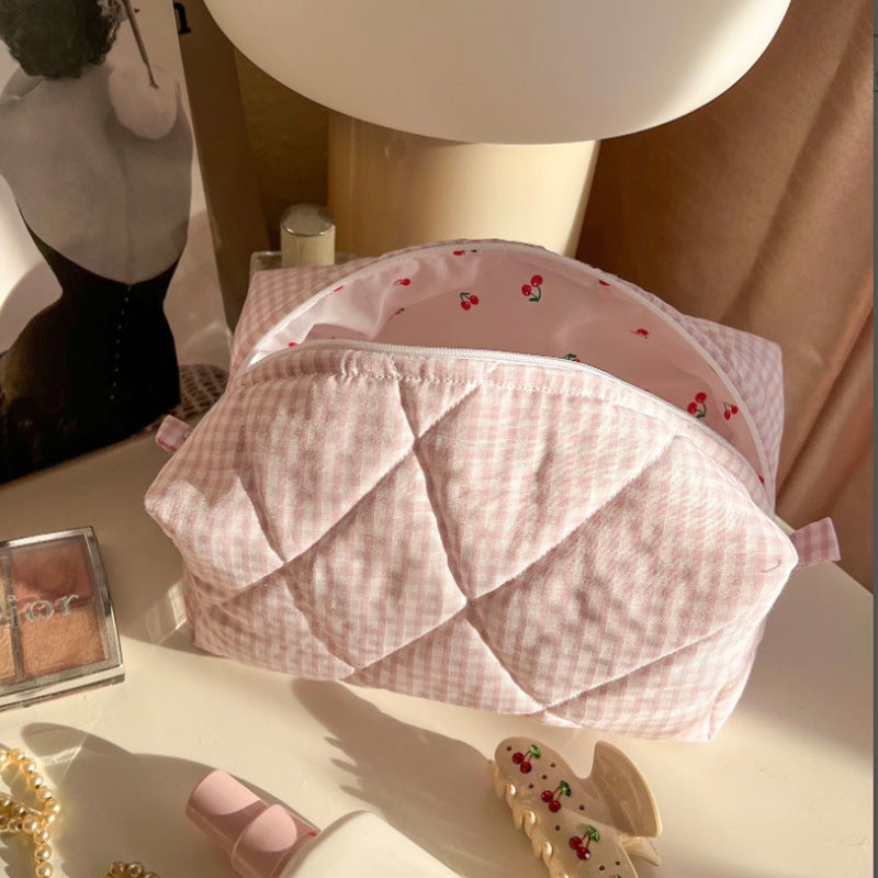 Roze pastel met kersen handgemaakte make-up tas