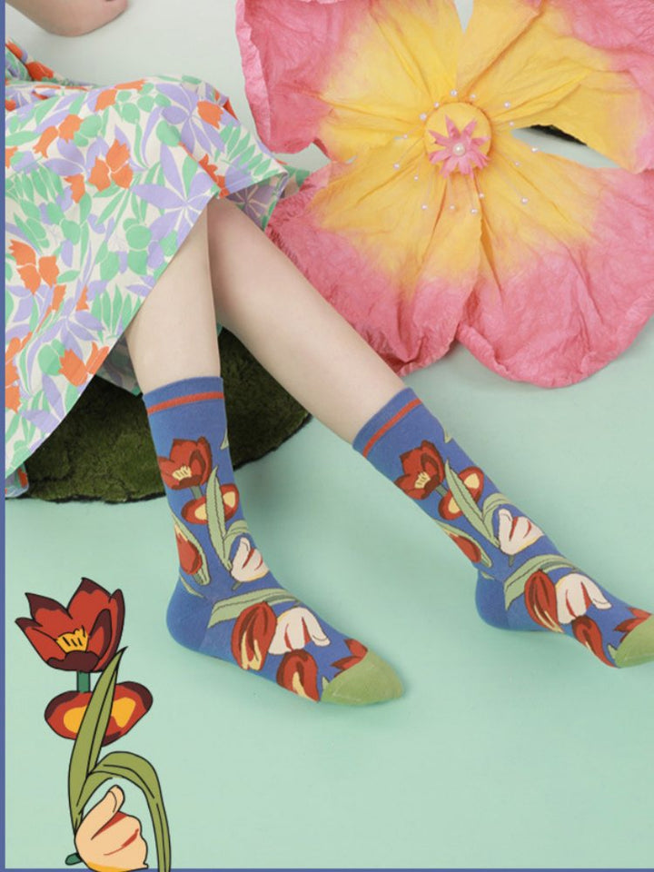 Katoenen sokken met bloemmotief