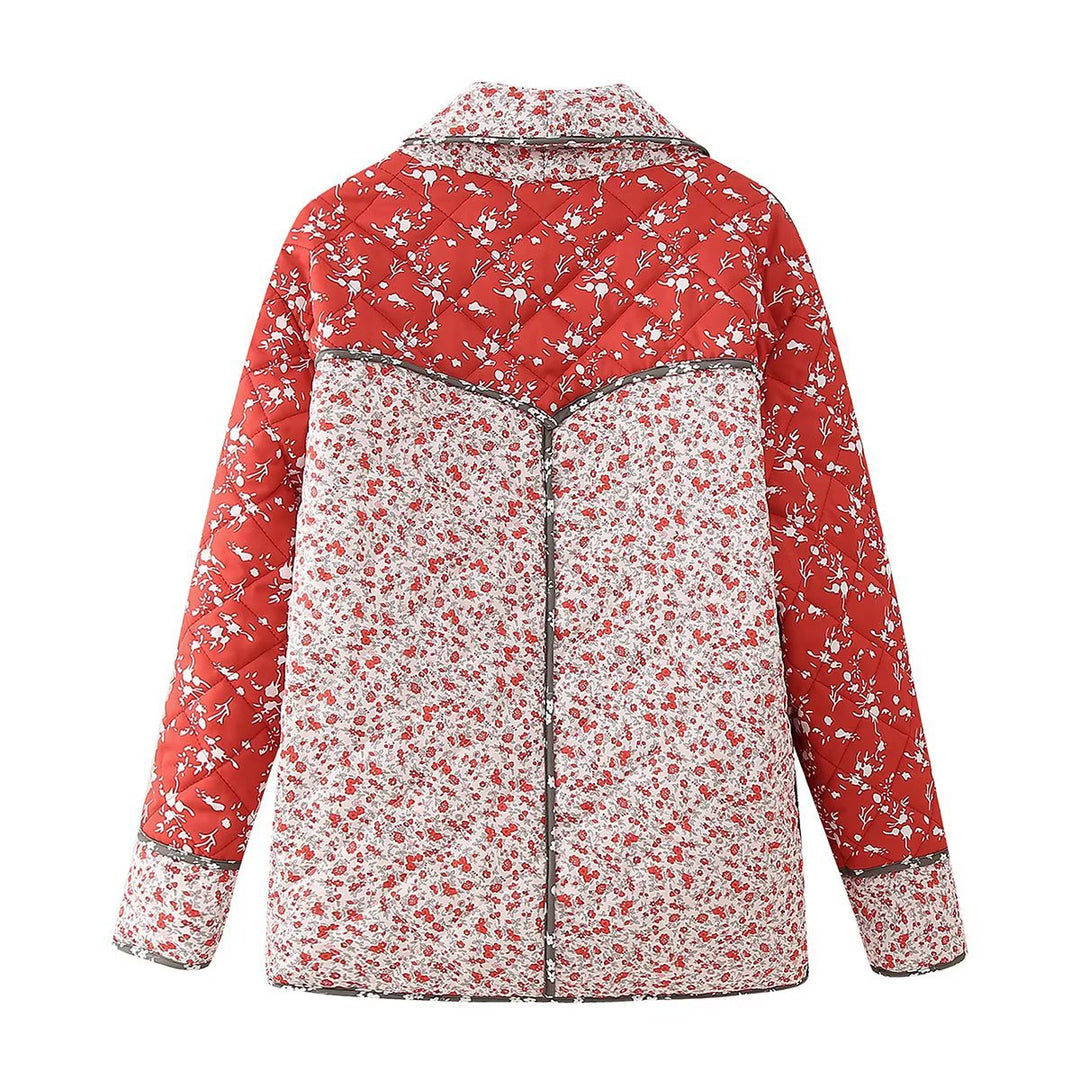 Veste matelassée à imprimé floral et couleur contrastée de style ethnique