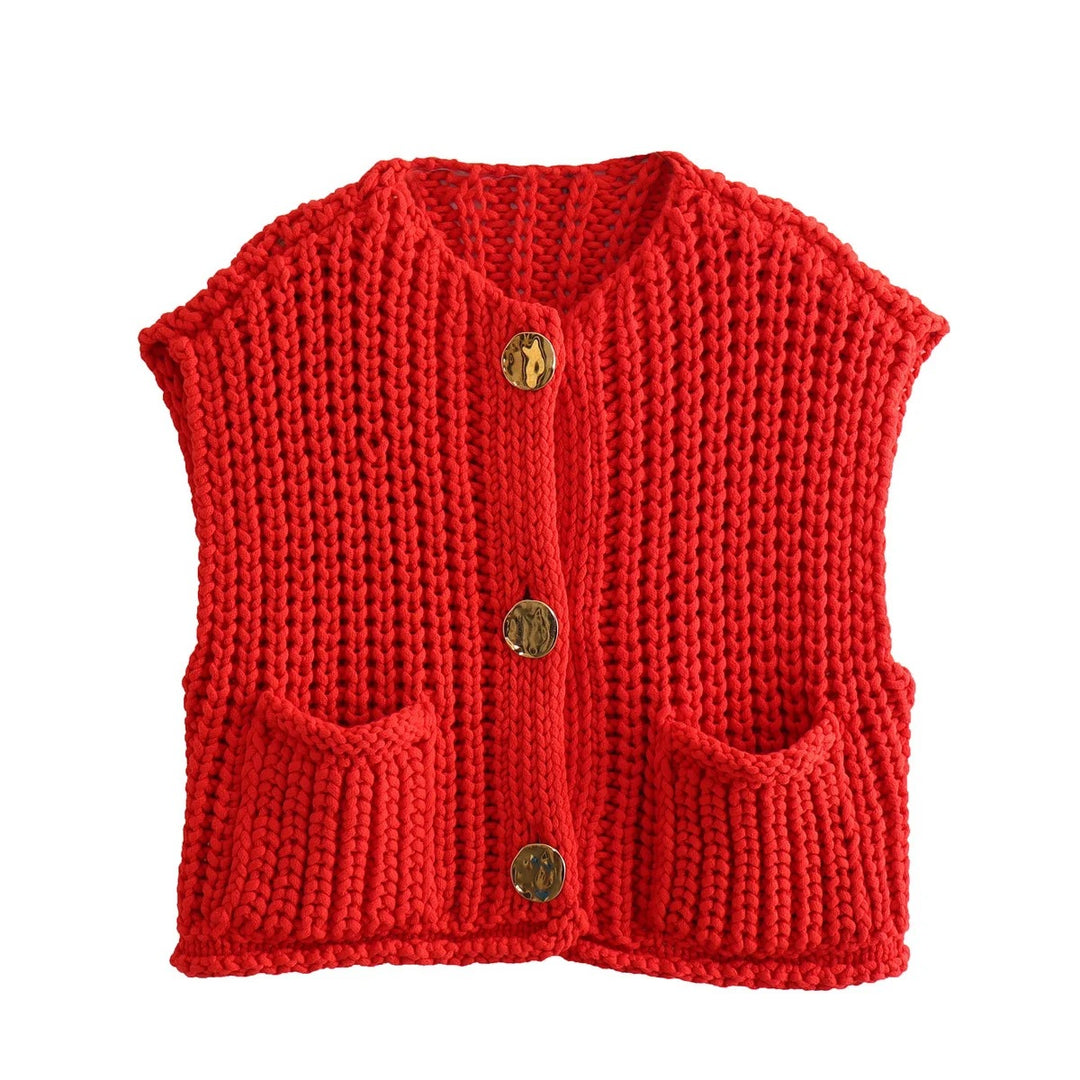 Store knapper ensfarvet strik vest cardigan