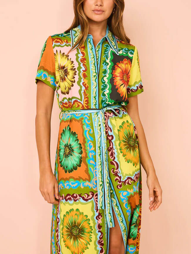 Speciale maxi-jurk met zonnebloemprint