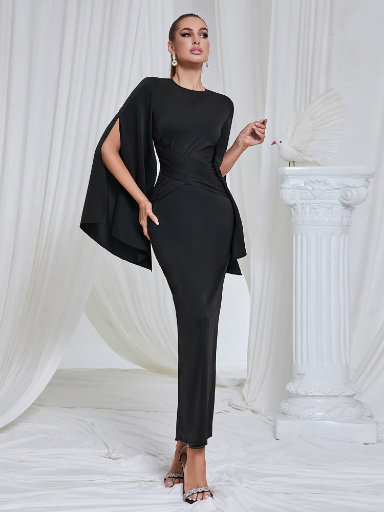 Round Neck Long Sleeve Evening Dress