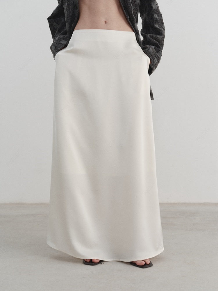 חצאית A-ליין קז'ואל בצבע אחיד בסגנון קוריאני