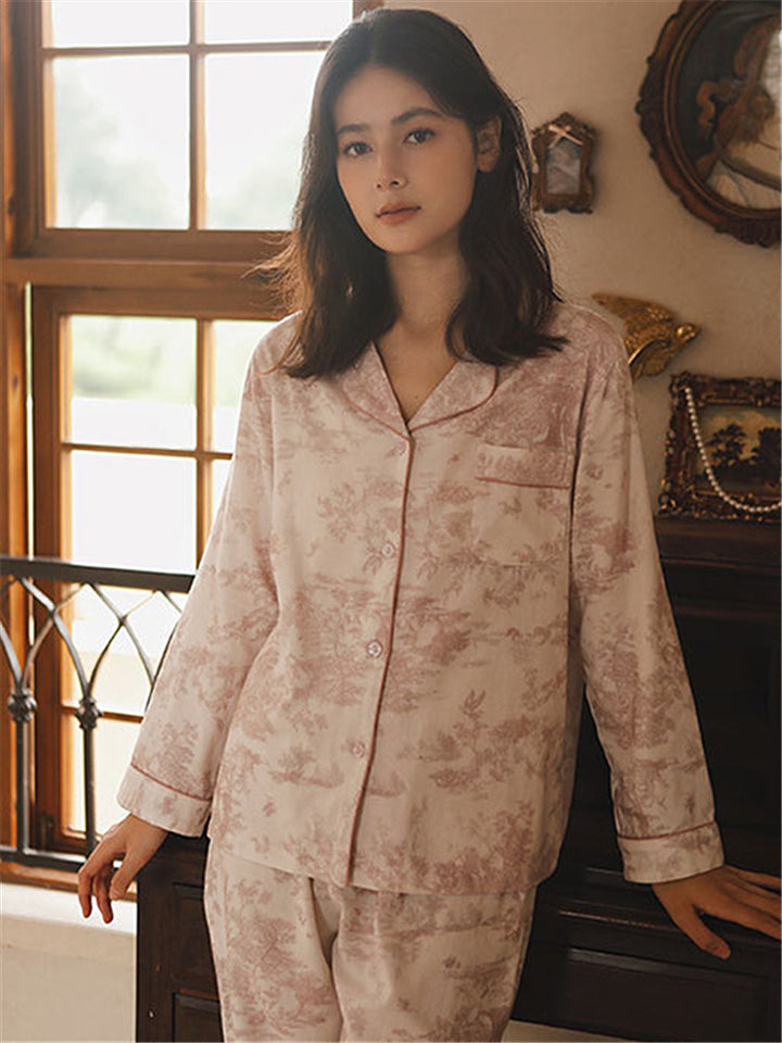 Conjunto de pijamas estampados em algodão roxo