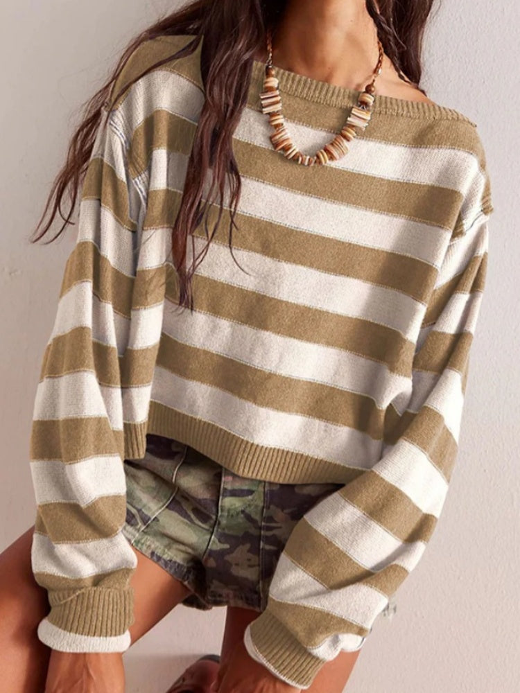 Top corto in maglia a righe