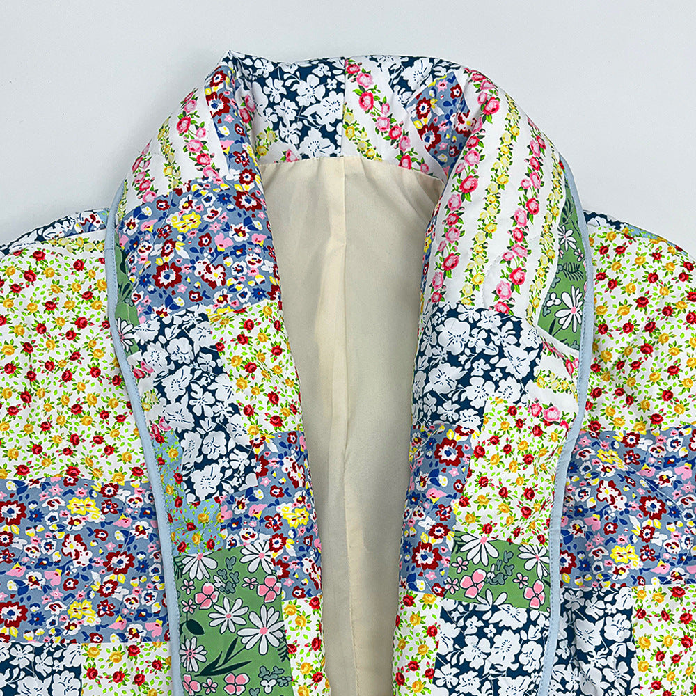 Chaqueta con estampado de patchwork y estampado floral en amarillo verdoso